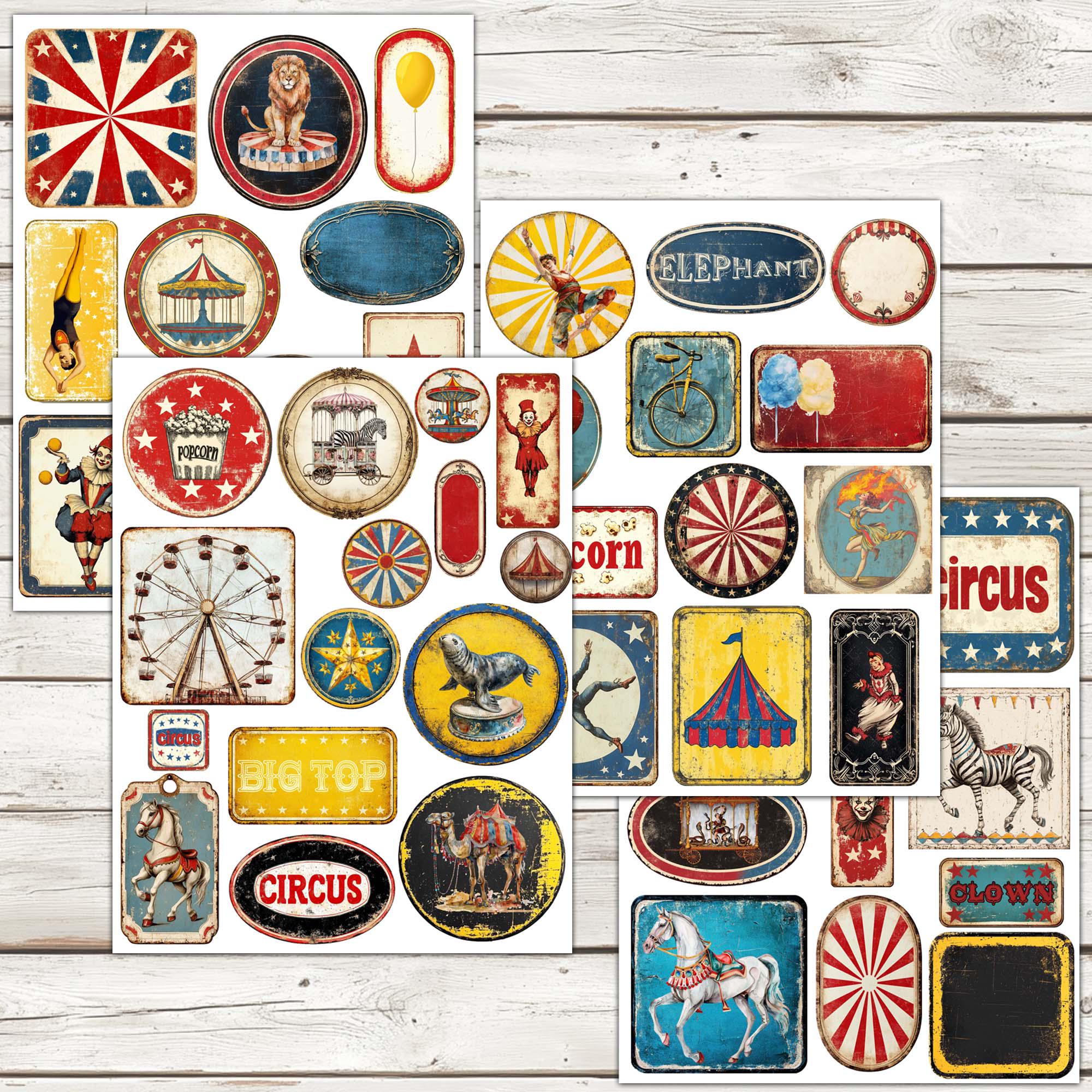 Antique Circus Ephemera Kit: Printable Grunge Journal Scraps (JPG & PDF ...