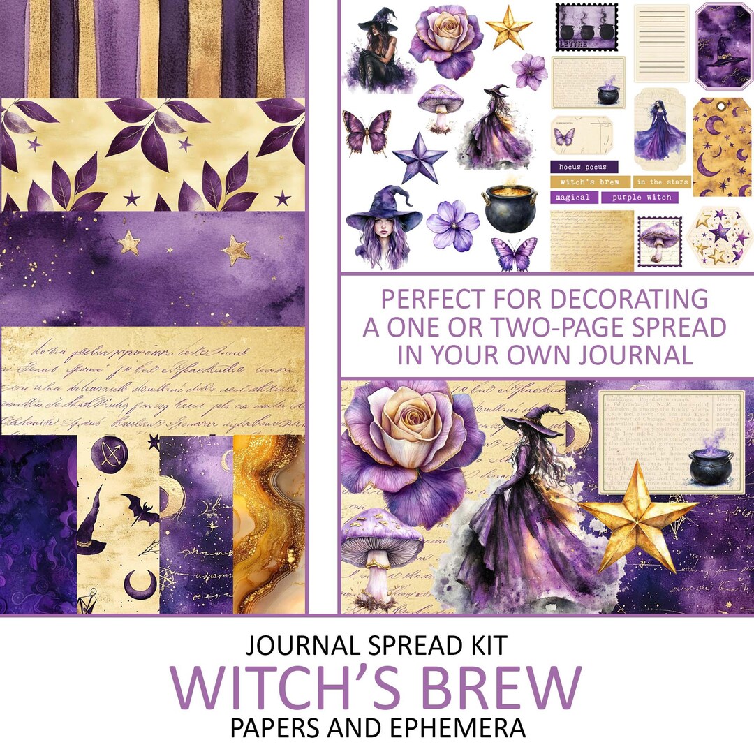 Purple Witch Junk Journal Kit: Vintage Ephemera, Scrapbook ...