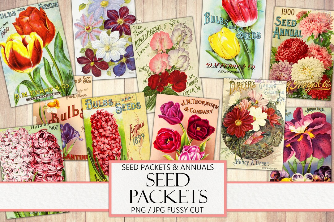 Printable Seed Packets, Vintage Floral Catalog, Junk Journal