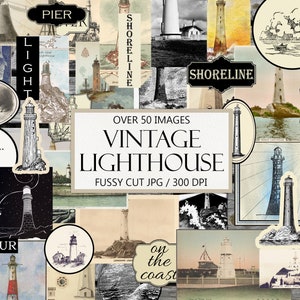 Vintage Lighthouse Ephemera Kit: Coastal Junk Journal Supplies (Digital Download)