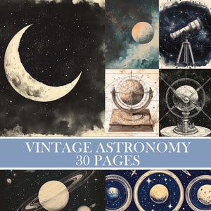 Vintage Astronomy Backgrounds, Junk Journal Supplies, Celestial Image, Moon, Stars, Night Sky, Antique Scrapbook Paper, Printable Download