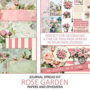 Rose Garden Junk Journal Spread, kit a due pagine a tema, pagina Shabby Chic, effimere, taglio vintage, abbellimento di album di ritagli stampabile