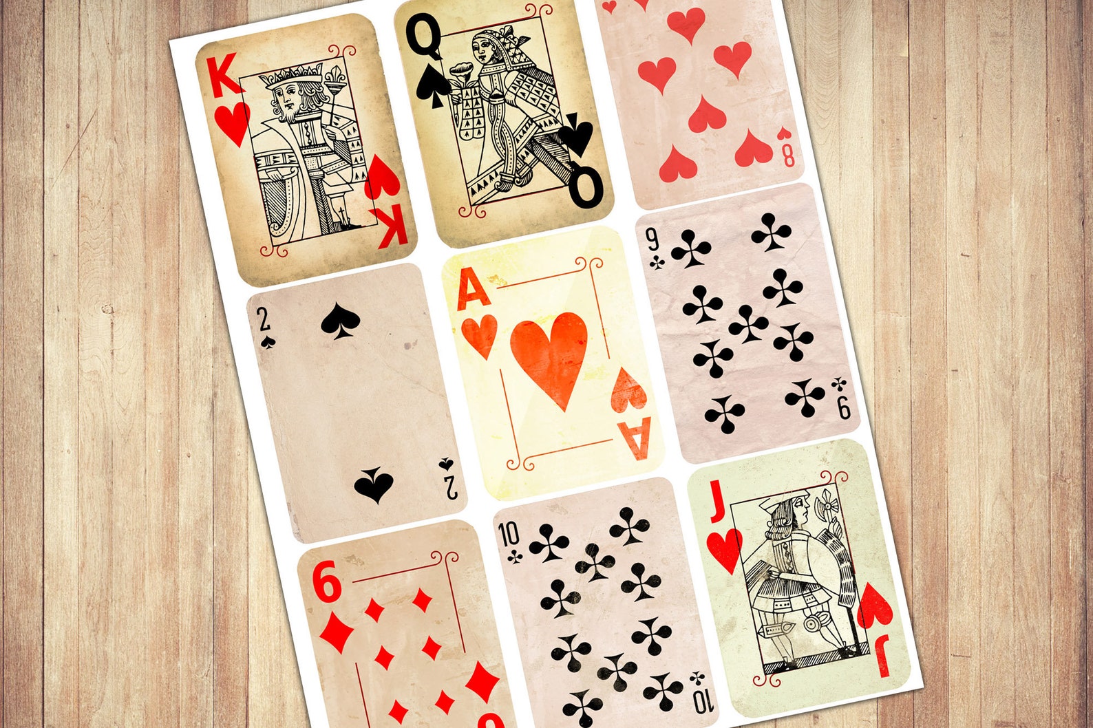 Printable Vintage Style Playing Cards Old Clipart Scrapbook Etsy