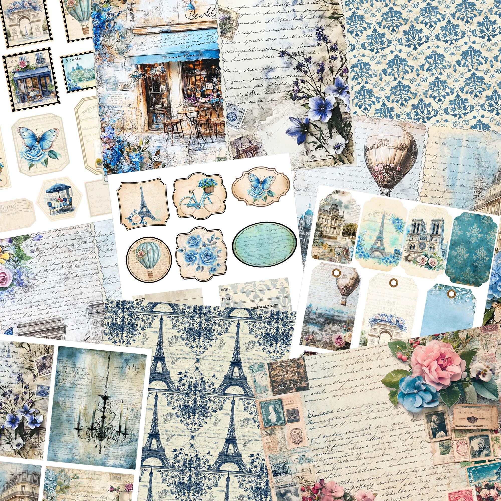 Vintage Blue Paris Junk Journal Kit: Ephemera & Pages (digital Download ...