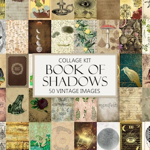 DIGITAL Buch der Schatten Collage Kit, Wandkunst, Scrapbook Ephemera, Junk Journal Karten, Hexe Ästhetik, druckbares Dekor, druckbares Dekor