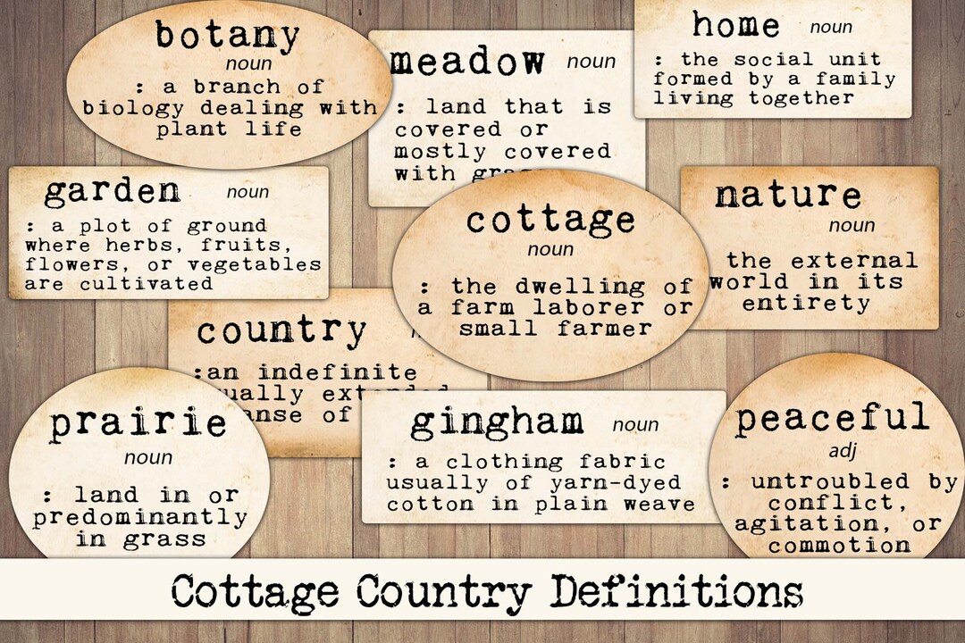 Cottage Country Definitions, Cottagecore Words, Printable Junk Journal