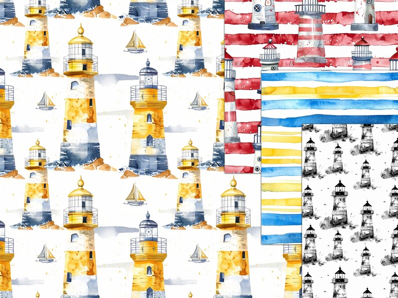 Watercolor Lighthouses Scrapbook Kit: Oceanside Ephemera (digital ...