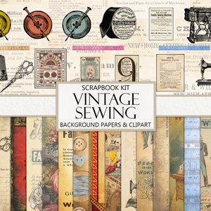 Vintage Sewing Scrapbook Kit, Junk Journal, Vintage, Ephemera, Antique, Sew, Paper Craft Kit, Fussy Cut, Embellishments, Digital Download