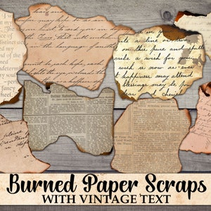 Ritagli di carta bruciati digitali, abbellimenti per diari spazzatura, grunge vintage, pezzi di scrittura a mano, effimeri, taglio preciso, download istantaneo