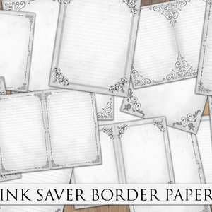 Druckbares Vintage Ink Saver Border Papier, Antikes Junk Journal Papiere, altes Papier, Liniert und Unliniert, Ephemera, Briefpapier, Herunterladen
