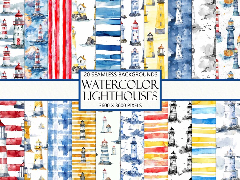 Watercolor Lighthouses Scrapbook Kit: Oceanside Ephemera (digital ...