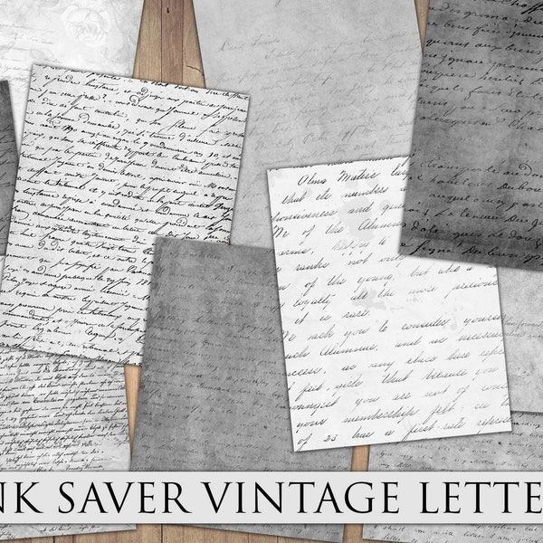 Digital Vintage Letters, Ink Saver, Antique Junk Journal, Old Paper, Black and White, Ephemera, Collage, Fussy Cut, Printable Craft Kit