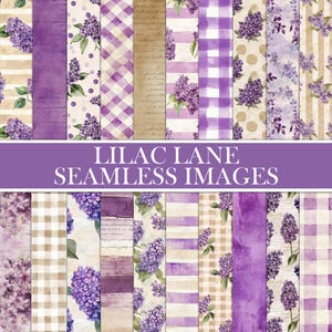 Lilas Lane, papiers vintage sans couture, motif répétitif violet, scrapbooking, journal indésirable, effet vieilli, documents éphémères imprimables, téléchargement