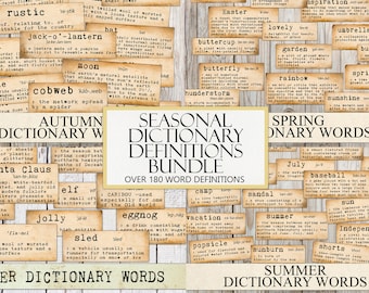 Seasonal Dictionary Words, Big Bundle, Junk Journal Ephemera, Grunge, Word Scraps, Vintage, Seasonal, Fussy Cut, Instant Download