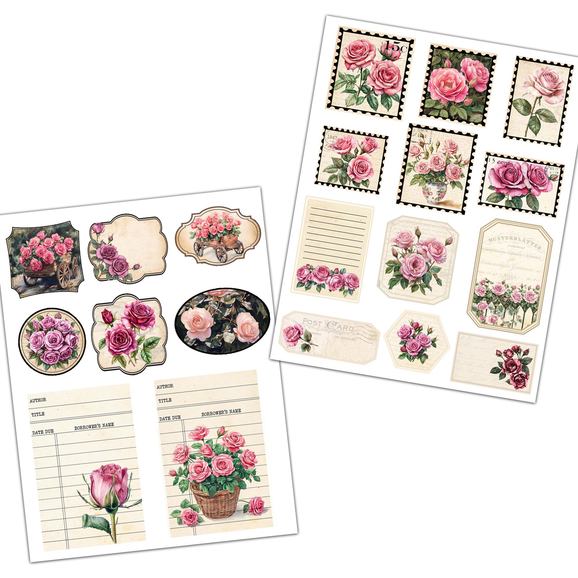 Vintage Pink Roses Ephemera: Floral Tags, Labels (digital Download) - Etsy