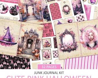 Kit de diário vintage rosa de Halloween: itens assustadores (download digital)