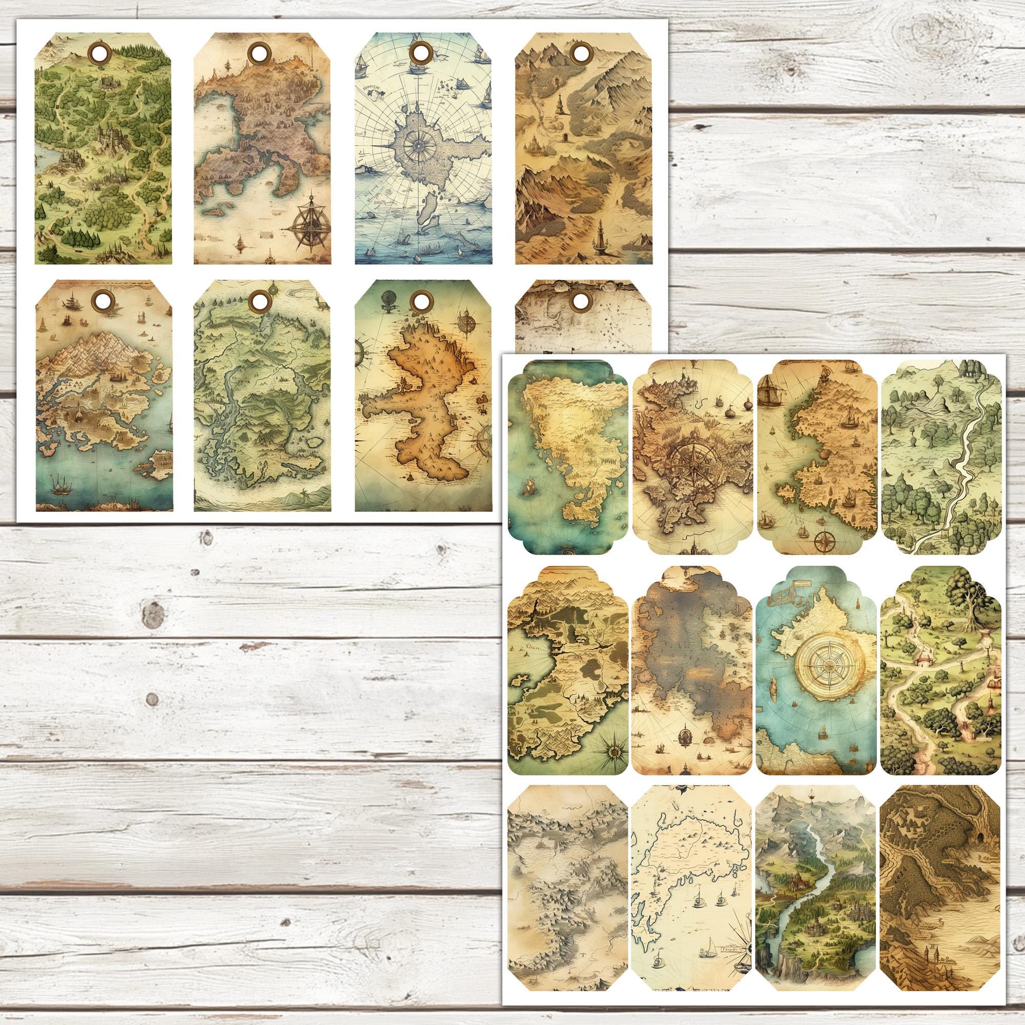 Vintage Fantasy Map Tags: Printable Ephemera (instant Download) - Etsy