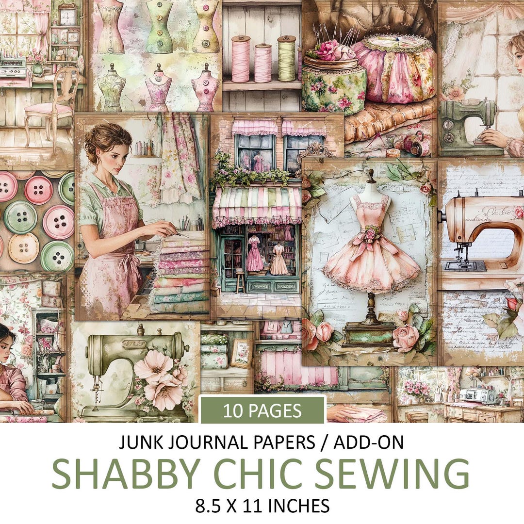 Printable Junk Journal Papers, Vintage Shabby Chic Sewing, Antique Seamstress, Signature Sheets ...