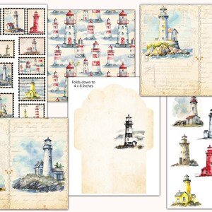 Watercolor Lighthouses Junk Journal Kit, Vintage Style Beach Pages ...