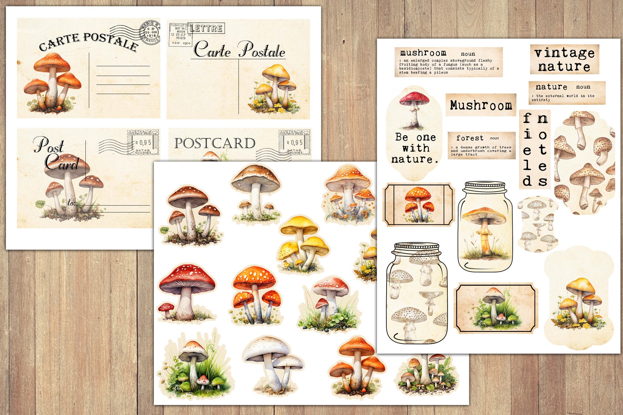 Printable Vintage Mushroom Ephemera Kit: Junk Journal Collage (digital ...