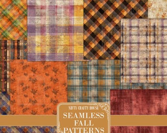 Fall Plaid Digital Paper, Seamless Autumn Patterns (Digital Download)