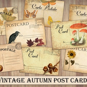 Vintage Autumn Postcards, Fall Designs, Digital Junk Journal Ephemera, Fussy Cut, Old Post Card, Antique-Style, Instant Download