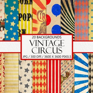 Vintage circus, plakboek, ongewenst dagboekpapier, noodlijdend ontwerp, afdrukbare ephemera, antiek, versiering, direct downloaden