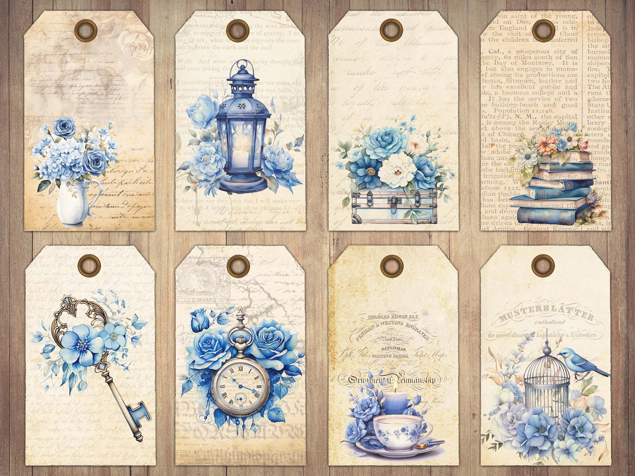 Vintage Blue Object Tags: Junk Journal Ephemera (digital Download) - Etsy