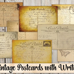 Printable Vintage Postcards with Writing, Digital Junk Journal Ephemera, Fussy Cut, Old Post Card, Antique-Style, Instant Download