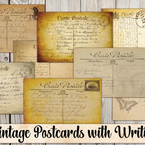Cartoline vintage stampabili con scrittura, diario spazzatura digitale effimero, taglio pignolo, vecchia cartolina postale, stile antico, download istantaneo