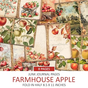 Printable Junk Journal Papers, Vintage Farmhouse Apple, Signature Sheets, Seasonal Fall Design, Autumn Fruit, Aesthetic Scrapbook Background