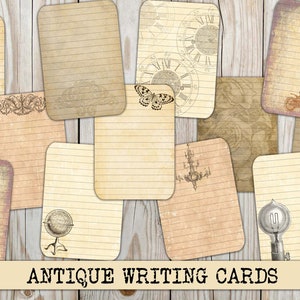 Antieke schrijfkaarten, vintage dagboekkaarten, versiering voor junkjournalen, gevoerde ephemera, plakboek, kieskeurig knippen, collage, direct downloaden