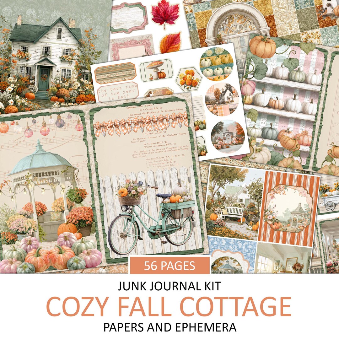 Cozy Fall Cottage Junk Journal Kit: Vintage Ephemera (digital Download ...
