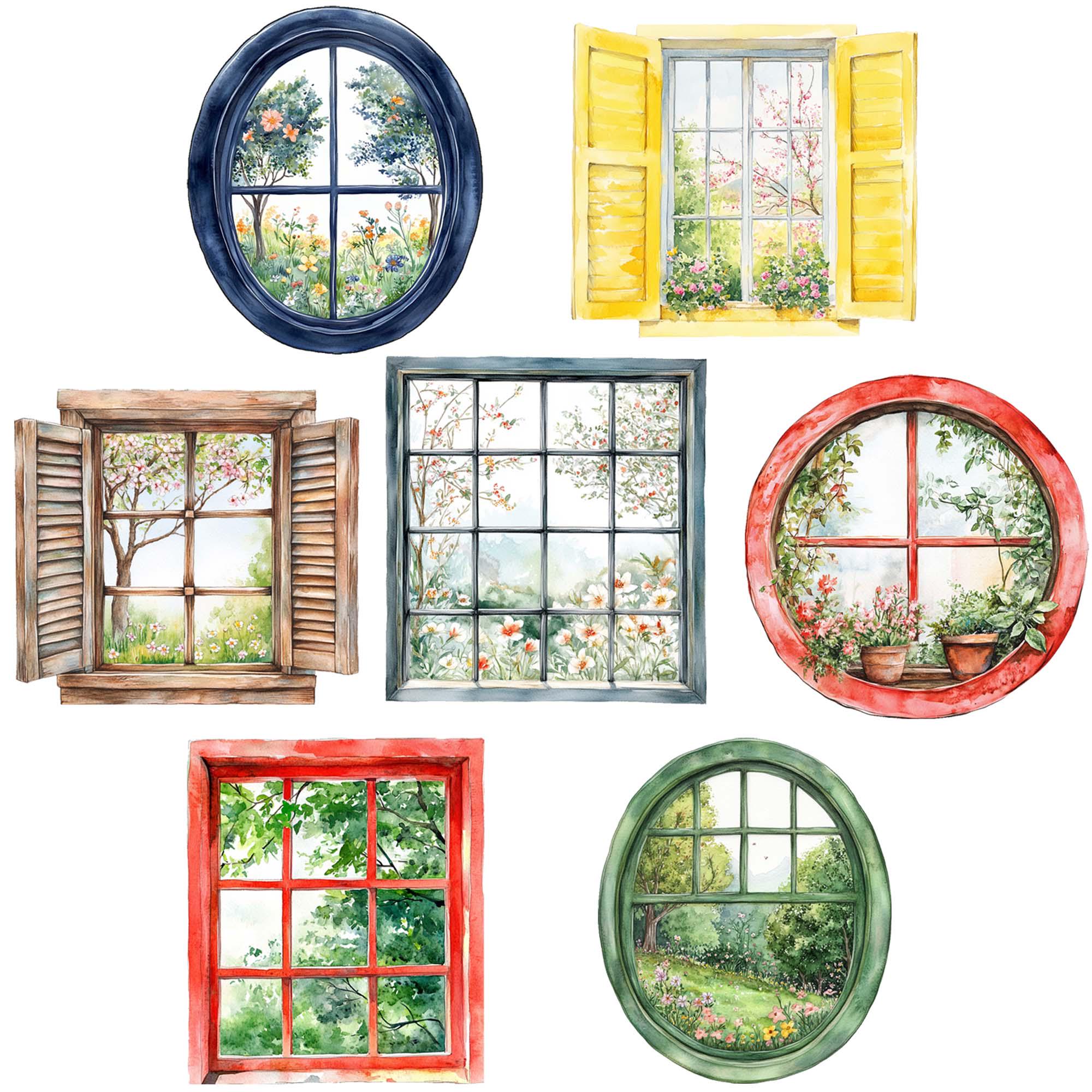 Watercolor Spring Window Clipart: Floral PNG Images (digital Download ...