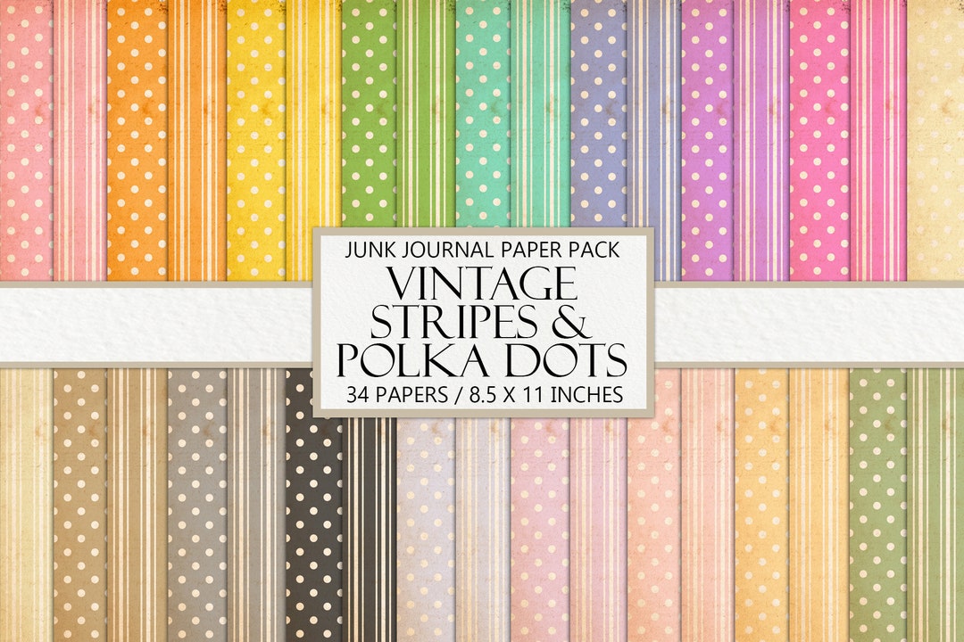 Vintage Polka Dot & Stripe Paper: Junk Journal Kit (digital Download ...