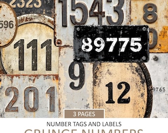 Vintage Grunge Number Scraps: Junk Journal Ephemera (Digital Download)