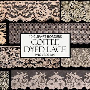 Vintage Lace Borders, Coffee Dyed Lace Edge Clipart, PNG Lace, Scrapbook Embellishment, Clip Art, Junk Journal, Digital Scrapbook