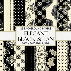 Seamless Black and Tan Backgrounds, Elegant Scrapbook Paper, Junk Journal, Printable Ephemera, Repeating Pattern, Instant Download