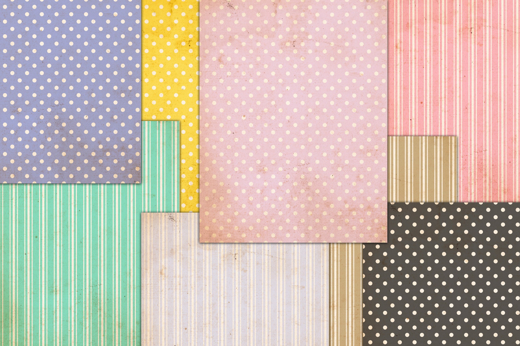 Vintage Polka Dot & Stripe Paper: Junk Journal Kit (digital Download ...