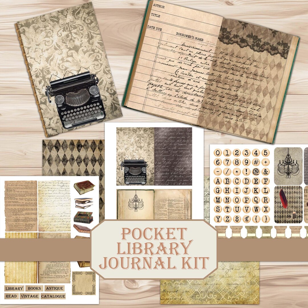 Mini Antique Library Junk Journal Kit: Book Lover Vintage Ephemera ...