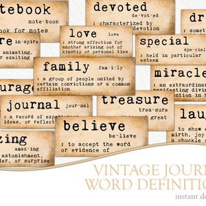 Journal Word Definitions, Printable Junk Journal Ephemera, Dictionary Words, Grunge, Craft Kit Scraps, Vintage, Fussy Cut, Instant Download