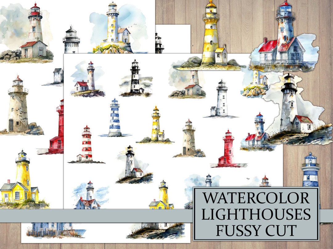 Watercolor Lighthouses Fussy Cut: Junk Journal Ephemera (digital ...