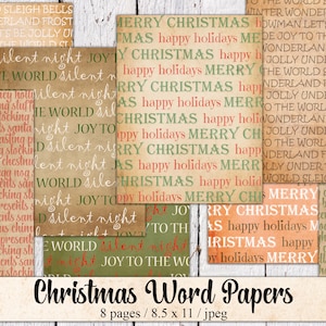 Printable Christmas Paper,  Junk Journal, Holiday Words, Sayings, Festive Carols, Scrapbook Ephemera, Collage, Fussy Cut, Instant Download