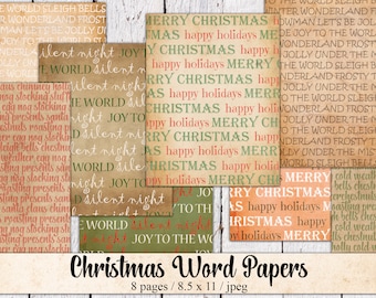 Printable Christmas Paper,  Junk Journal, Holiday Words, Sayings, Festive Carols, Scrapbook Ephemera, Collage, Fussy Cut, Instant Download