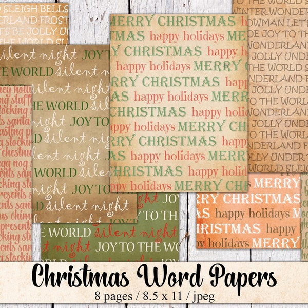 Printable Christmas Paper,  Junk Journal, Holiday Words, Sayings, Festive Carols, Scrapbook Ephemera, Collage, Fussy Cut, Instant Download