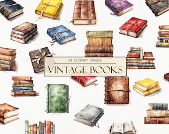 Watercolor Vintage Books Clipart: Dark Academia Images (Digital Download)