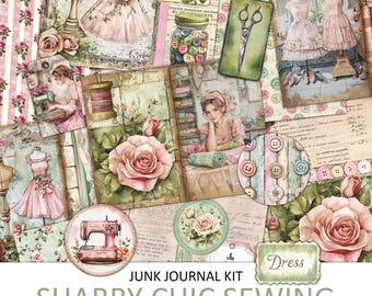 Shabby Chic Sewing Junk Journal Kit: Vintage Ephemera (Digital Download)