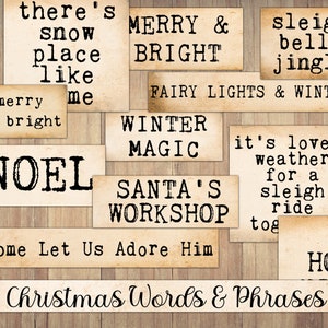 Christmas Words and Phrases, Holiday, Printable Junk Journal Ephemera, Grunge, Winter Craft Kit Scraps, Vintage, Fussy Cut, Instant Download