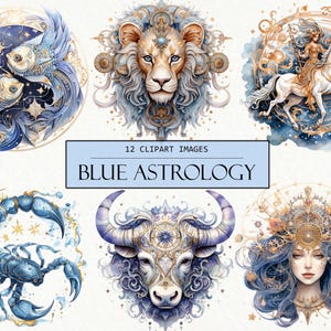 水彩画の星座クリップアート：天体占星術PNG（デジタルダウンロード、商用利用可）