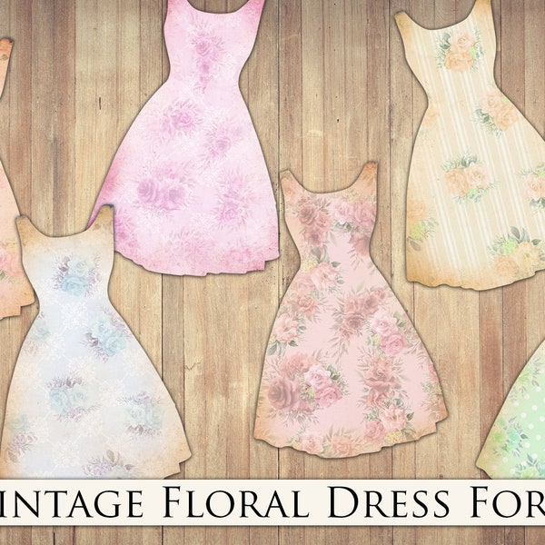 Vintage Dress Form Clipart, Shabby Chic, Junk Journal Ephemera, Fussy Cut, Pastel Floral, Scrapbook Embellishment, PNG Clip Art, Printable